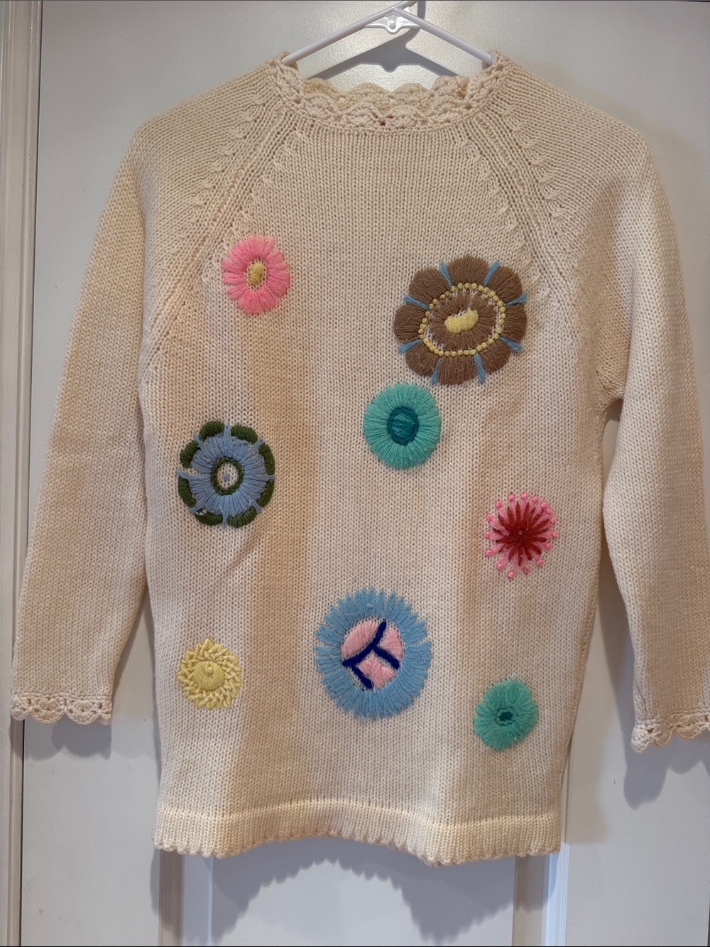 Vintage Originals Inc 100% Wool Floral Embroidered Sweater Small